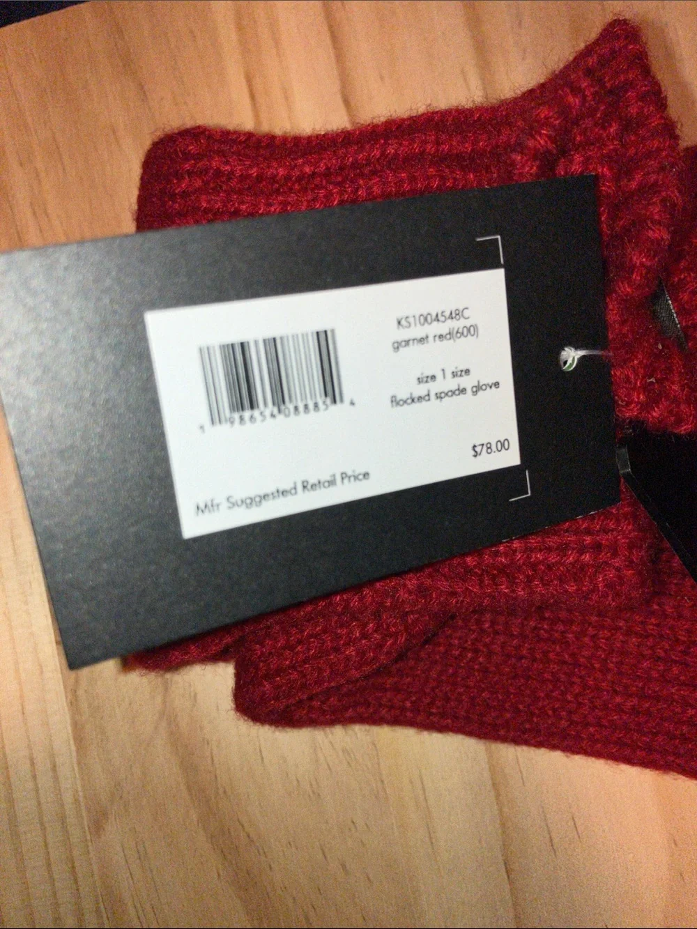 kate spade Red Knit Long Gloves with Black Heart Spade Patch NEW